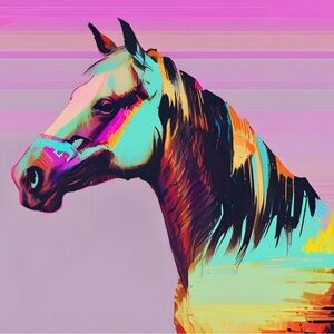 Synthwave horse HD metal art print 8 x 12 inches